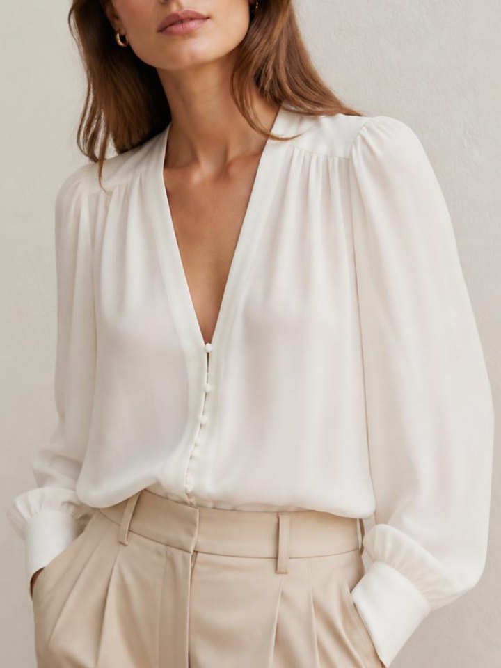 Blusa Decote V manga bispo