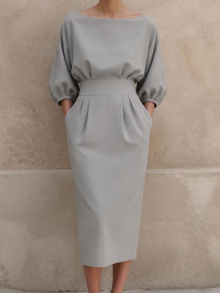 Vestido Midi blusê manga bufante
